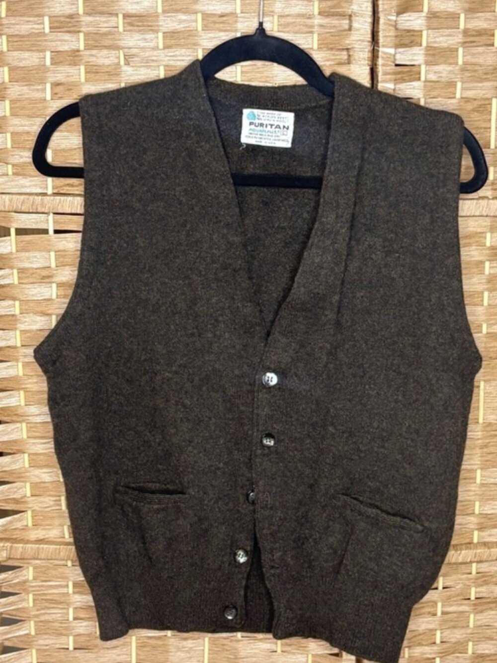 VINTAGE Made in USA Puritan Aquaknit 100% Lambswool Button Vest Sweater size L